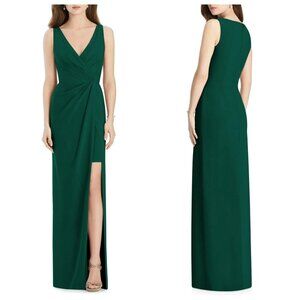 Jenny Packham Size 16 Maxi Dress Gown Crepe Pleated High Slit Hunter Green